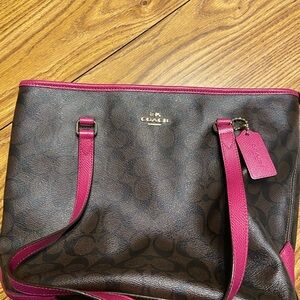 Coach Signature Tote in Brown and Pink